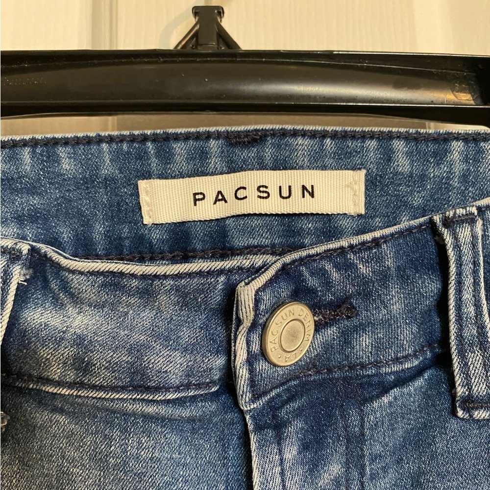 PacSun Mens Blue Ripped Splatter Stacked Skinny Jeans 32x30 - Picture 6 of 9